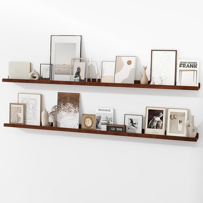 72 Inch Floating Shelves for Wall | Wood Picture Ledge Shelf Set of 2 | Solid Ash Wood Floating Shelves with Lip | Picture Shelf for Wall with Ledge | Photo Ledge Shelves