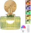 Vintage Battery Operated Wall Sconce with Green Striped Glass Lampshade 5000 mAh Rechargeable Battery Powered Wall Light with Remote Control for Bedside Bedroom Doorway