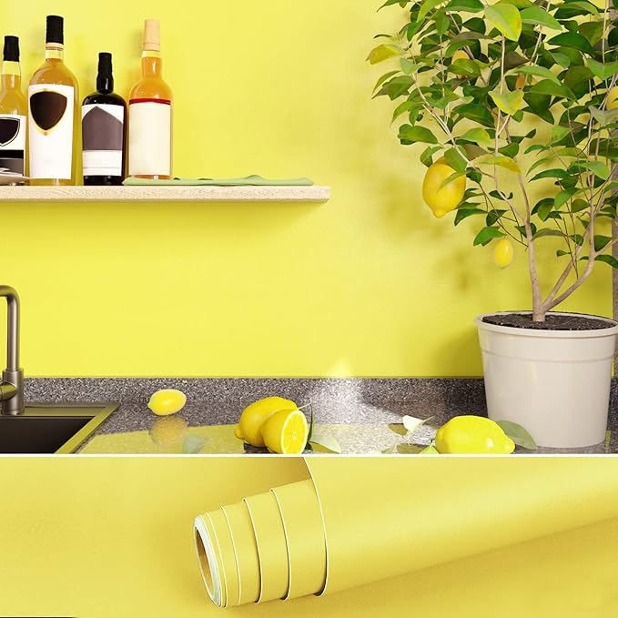 VEELIKE 15.7''x118'' Matte Lemon Yellow Peel and Stick Wallpaper Solid Yellow Contact Paper Waterproof Self Adhesive Removable Decorative Vinyl Film for Bedroom Bathroom Kitchen Cabinets Walls Drawers