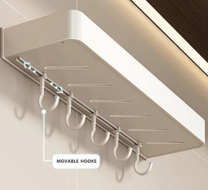 SEIDO Space-Saving Kitchen Utensil Holder | No-Drill Shelf Organizer | Wall Mount Spice Rack with Hooks | Space Aluminum | 24 Inch Long | White