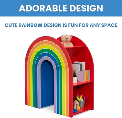 Delta Children Rainbow Bookcase – Greenguard Gold Certified Kids Bookshelf and Toy Storage, Montessori Bookcase for Playroom, Nursery and Classroom, Colorful Kids Book Shelf, Natural Finish
