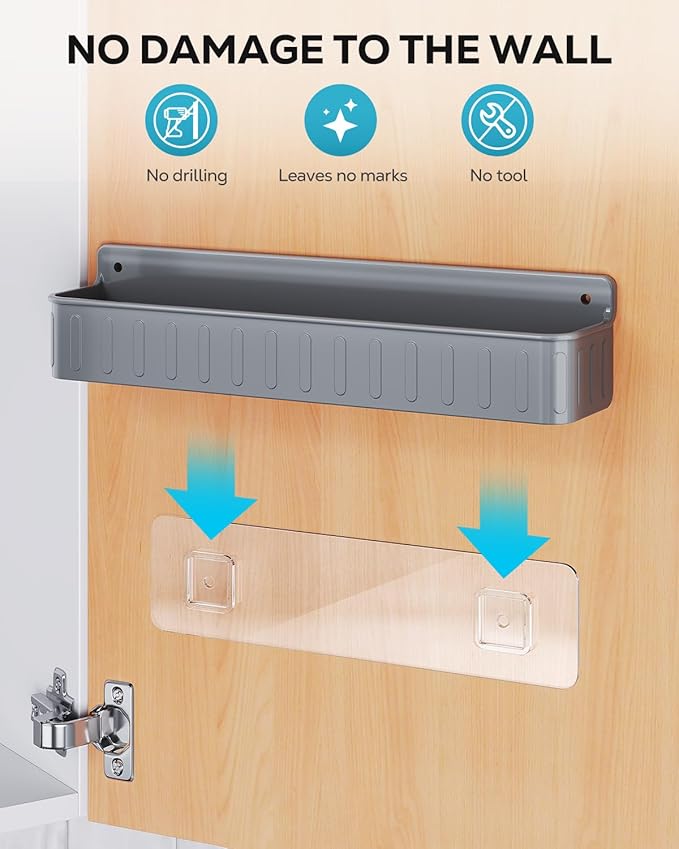 Nieifi Spice Rack Wall Mount, Spice Organizer for Spice Jars, Screw or Adhesive Hanging Spice Rack Organizer for Your Kitchen Cabinet or Pantry Door,4 Pack (Grey)