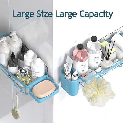 Shower Caddy Adhesive Shower Organizer 8-Pack, Rustproof Stainless Steel Bathroom Shelves, Large Capacity No-Drill Rack Storage Accessories with Soap Dish Toothbrush Holder Hooks