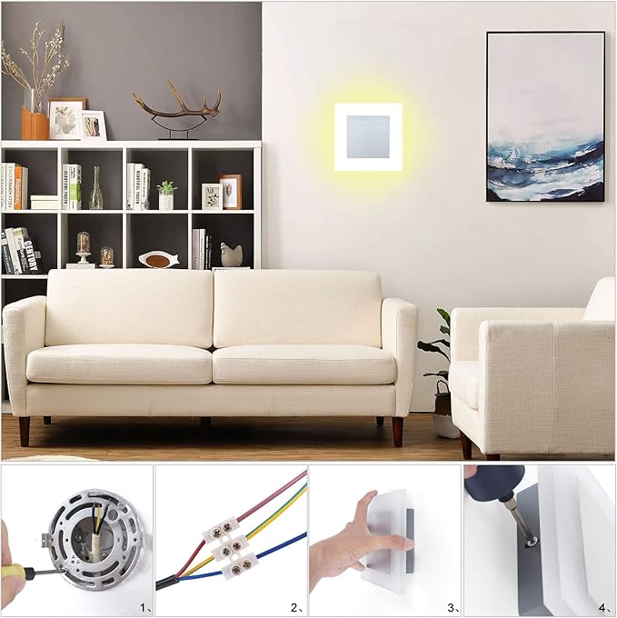 Kawell Modern 10W LED Wall Sconces Indoor LED Wall Light Square Acrylic LED Wall Lamp Minimalists LED Wall Light Sconce for Bedroom Living Room Stairwell Hallway Lounge, Natural White