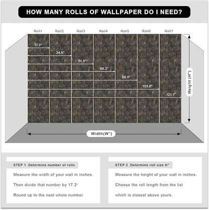 Simon&Siff Black and Gold Textured Wallpaper Distressed Industrial Metallic Wallpaper 17.3in x 39.4ft Non Woven Wall Paper for Bedroom Livingroom 3D Embossed Traditional Wall Paper Non-Pasted
