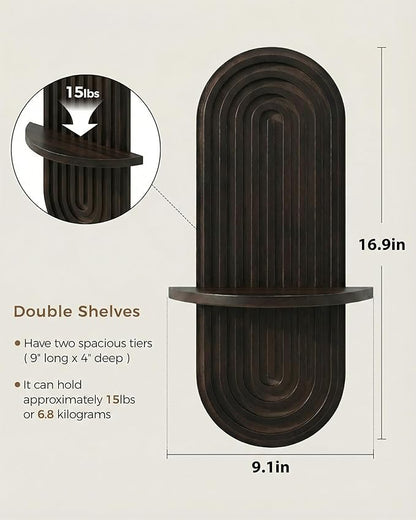 Bamworld Boho Wall Decor Brown Plant Wall Shelf, Mid Century Modern Decor Hanging Plant Shelf, 1-Tier Wooden Floating Shelves for Home, Bathroom Bedroom Living Room, Office Holding Planter
