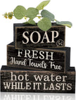 4 Pcs Bathroom Shelf Decor Sign Farmhouse Bathroom Decor and Accessories Rustic Eucalyptus Leaves Block Sign Soap Fresh Hand Towel Free Table Centerpiece for Home Toilet Hotel Campsite