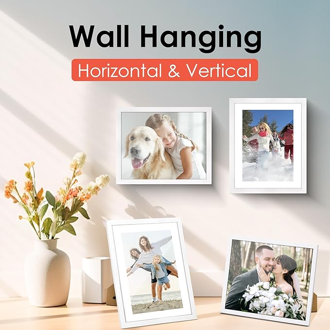 FIXSMITH 8x10 Picture Frame, White Photo Frame with HD Plexiglass, Display Pictures 5x7 with Mat or 8x10 Without Mat, Picture Frames Collage for Tabletop or Wall Display, 2 Pack