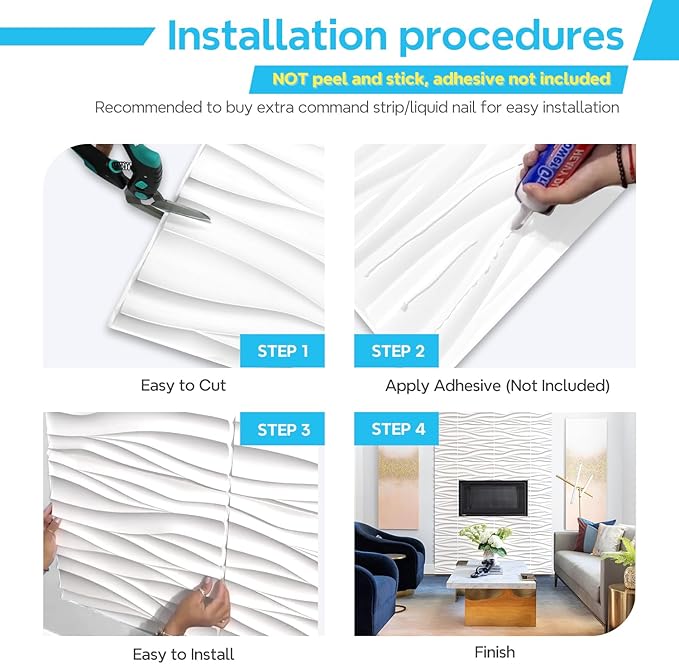STICKGOO Wave Wall Panels for Interior Wall Decor, White 3D Wall Panels Accent Wall, Paintable 3D Wall Decor Covering Panels for Living Room Bedroom, Pack of 12 Tiles