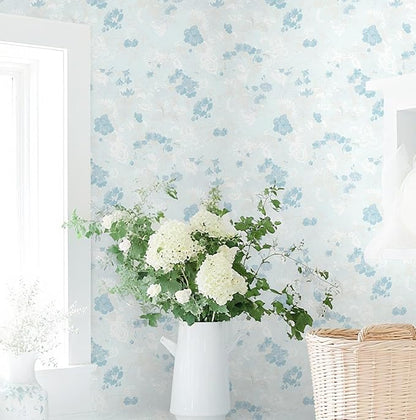 Dimoon 197"x17.3" Blue Wallpaper Floral Contact Paper Peel and Stick Wallpaper White Vintage French Country Renter Friendly Bathroom Boho Flower Removable Wall Paper Kitchen Self Adhesive Vinyl Roll