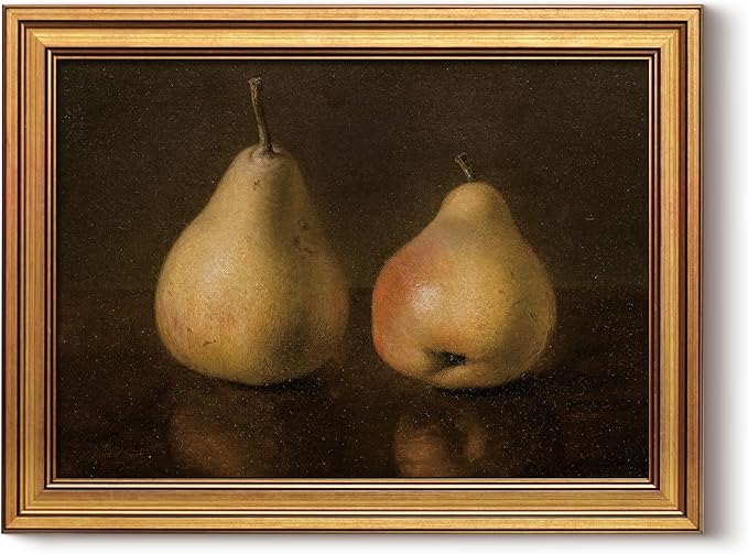 HUARCEY Gold Framed Vintage Wall Art for Living Room, Pear Fruits Painting Prints Shelf Decor for Kitchen, Aesthetic Bedroom Wall Art Decor, Christmas Gift for Friends or Family (Two Pears 12