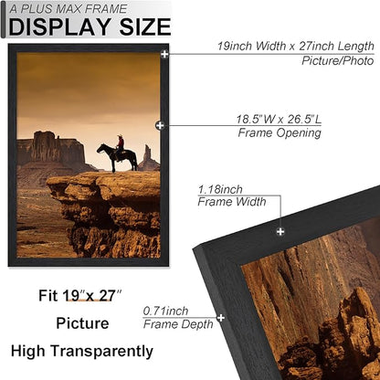 A PLUS MAX 19x27 Frame Set of 2, Black Engineered Wood Picture Frame for 19 x 27 Inch Poster Puzzle Photo, Light Weight 19 by 27 Poster Frame with Wood-grain for Wall - 2 Pack/Black/19 x27