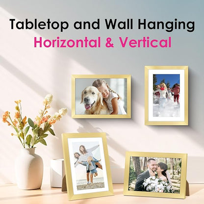FIXSMITH 5x7 Picture Frame Bulk-4 Pack, Gold Picture Frames Collage Wall Decor, Wall & Tabletop Picture Frames, Photo Frame with HD Plexiglass, Display Pictures 4x6 with Mat or 5x7 Without Mat