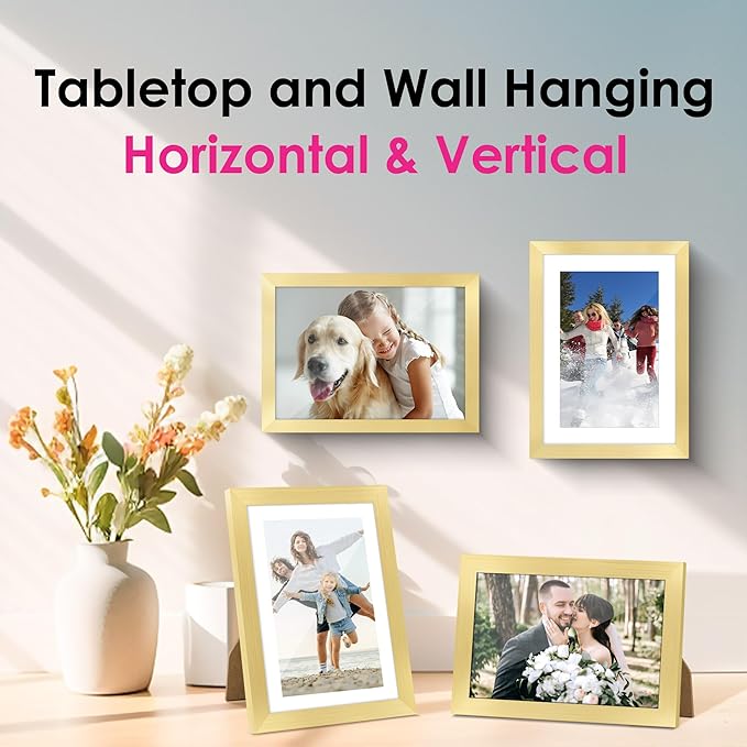 FIXSMITH 5x7 Picture Frame Bulk-4 Pack, Gold Picture Frames Collage Wall Decor, Wall & Tabletop Picture Frames, Photo Frame with HD Plexiglass, Display Pictures 4x6 with Mat or 5x7 Without Mat