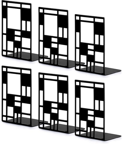 Book Ends, Bookends, Book Ends for Shelves, Bookends for Heavy Books, Book Divider Decorative Holder, Metal Heavy Duty Bookend Black 3 Pair, Abstract Art Desgin Book Stopper Supports for Office, Home