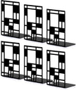Book Ends, Bookends, Book Ends for Shelves, Bookends for Heavy Books, Book Divider Decorative Holder, Metal Heavy Duty Bookend Black 3 Pair, Abstract Art Desgin Book Stopper Supports for Office, Home