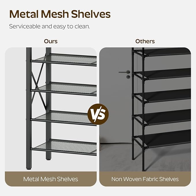 5 Tier Shoe Rack, Large Capacity Shoe Storage Organizer, Metal Shoe Shelf with Drawer and Wooden Top, for 20 Pairs of Shoes, for Entryway, Closet, Rustic Brown and Black SS25BRY1N1