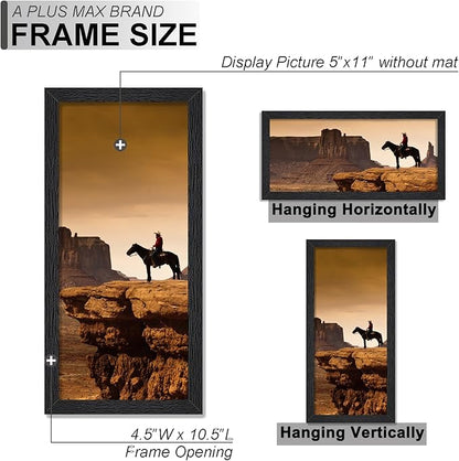 A PLUS MAX 5x11 Picture Frame Set of 2, Black Engineered Wood Frame for 5 x 11 Inch Picture Poster Photo, Light Weight 5 by 11 Frame with Wood-grain for Wall - 2 Pack/Black/5"x11"