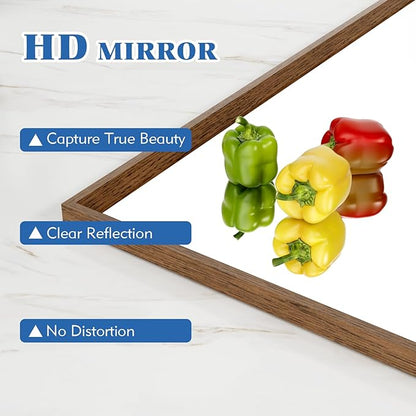 Rectangle Bathroom Mirror 30x36 Inch, Walnut Wood Grain Framed, Anti-Rust & 4mm Tempered Glass, Horizontal/Vertical Hanging Vanity Mirror for Bathroom & Bedroom