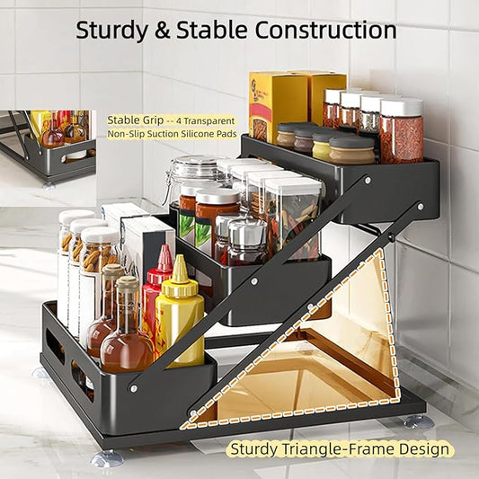 Bokelai Spice Rack for Countertop 3 Tier Foldable Seasoning Organizer Jars Storage Holder Step Shelf for Cabinet Kitchen Black