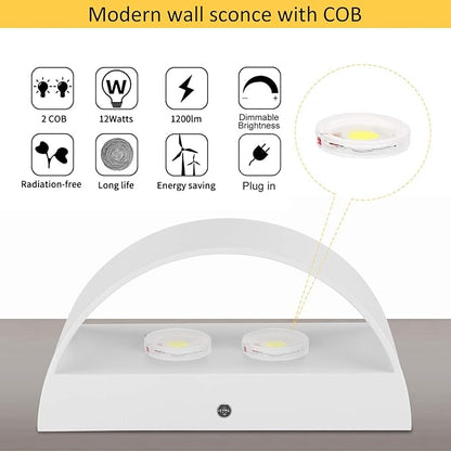 Lightess Plug in Wall Sconces 12W Modern LED Wall Light Dimmable Indoor Up Down Wall Lamp for Bedroom Living Room Hallway Staircase, Warm White