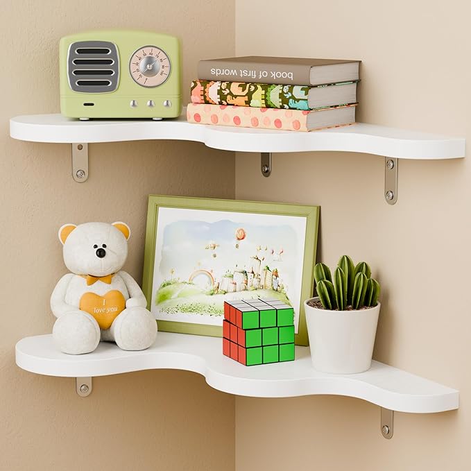 Cute Cloud Shelves, Wavy Corner Shelf, Cloud Wall Shelves with Brackets, Cute Nursery Decor, Corner Bedroom, Living Room, Bathroom & Home Decor, White