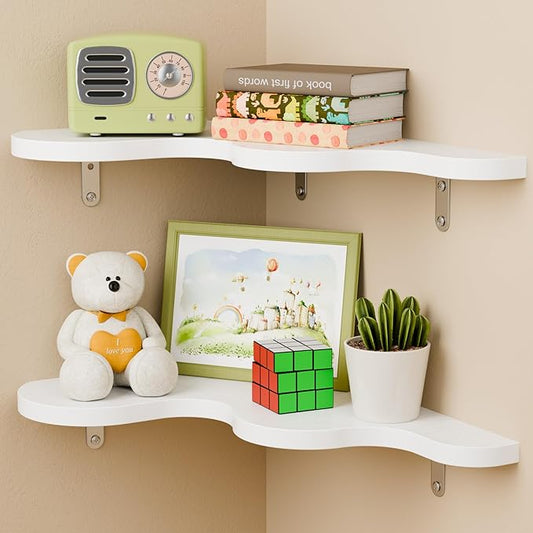 Cute Cloud Shelves, Wavy Corner Shelf, Cloud Wall Shelves with Brackets, Cute Nursery Decor, Corner Bedroom, Living Room, Bathroom & Home Decor, White