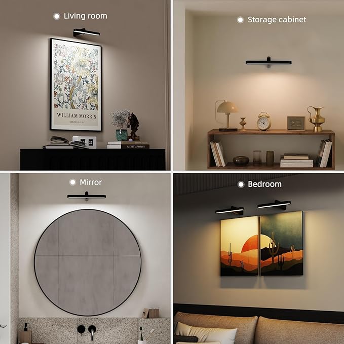 Picture Lights for Wall Battery Operated 4800mAh, 10inch Rechargeable Display Light with Remote/Rotatable, Dimmable/3CCT LED Art Cordless Lamp for Painting/Gallery Artwork/Portraits/Phote/Frame/Poster