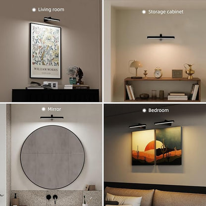 Picture Lights for Wall Battery Operated 4800mAh, 10inch Rechargeable Display Light with Remote/Rotatable, Dimmable/3CCT LED Art Cordless Lamp for Painting/Gallery Artwork/Portraits/Frame/Poster 2Pack