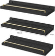 Floating Shelves for Wall Decor, Black and Gold Shelves for Bathroom, Living Room, Bedroom, Picture Frames, Plants, Kitchen (Set of 3)