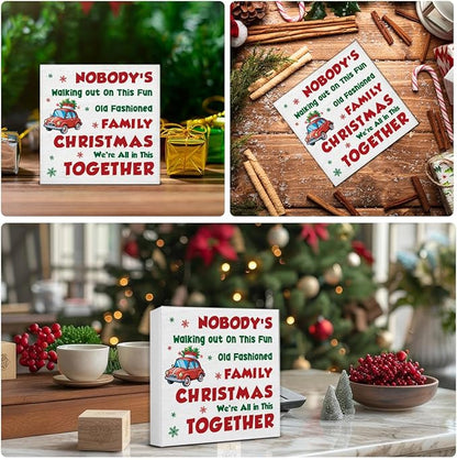 Funny Christmas Vacation Sign Decor, Christmas Decorations Indoor, Winter Holiday Wooden Sign Rustic Home Shelf Desk Decor 5 x 5 Inches