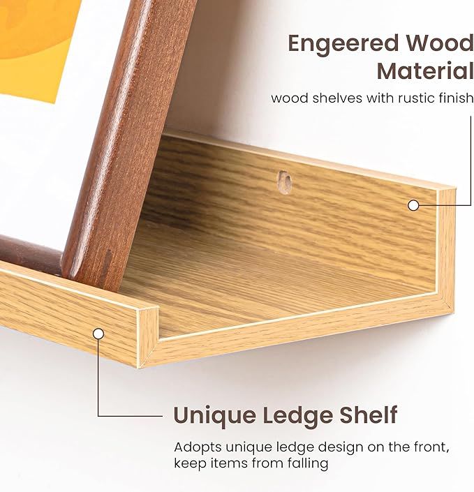 Axeman 30 Inch Floating Shelves | Oak Picture Ledge Shelf Set of 3 | Rustic Wood Wall Shelves with Lip | 30" Oak Picture Shelf for Wall with Ledge | Photo Shelves