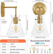Gold Wall Sconce 1-Light Hardwired Wall Mount Modern Farmhouse Vanity Light Fixtures with 6 Inch Clear Glass Shade, Wall Lights for Bathroom, Bedroom, Living Room, Mirror, Kitchen, Lighting Lamp