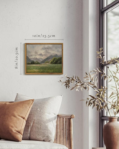 SHENIFY Landscape Vintage Framed Canvas Wall Art Classical Prairie and Mountain Prints Farmhouse Kitchen Office Decor - 8x10in Natural Framed