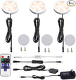 AIBOO Dimmable LED Under Cabinet Puck Lights 3 Lamps Kit with RF Remote Control for Home Kitchen Counter Lighting (Warm White 2700K)