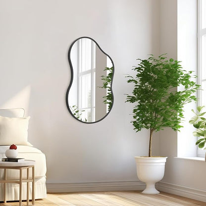Irregular Wall Mirror, Wall Mirrors Decorative 26"x16" Black Asymmetrical Mirror Aviation Aluminum Alloy Frame for Bathroom, Living Room, Bedroom, Entryway
