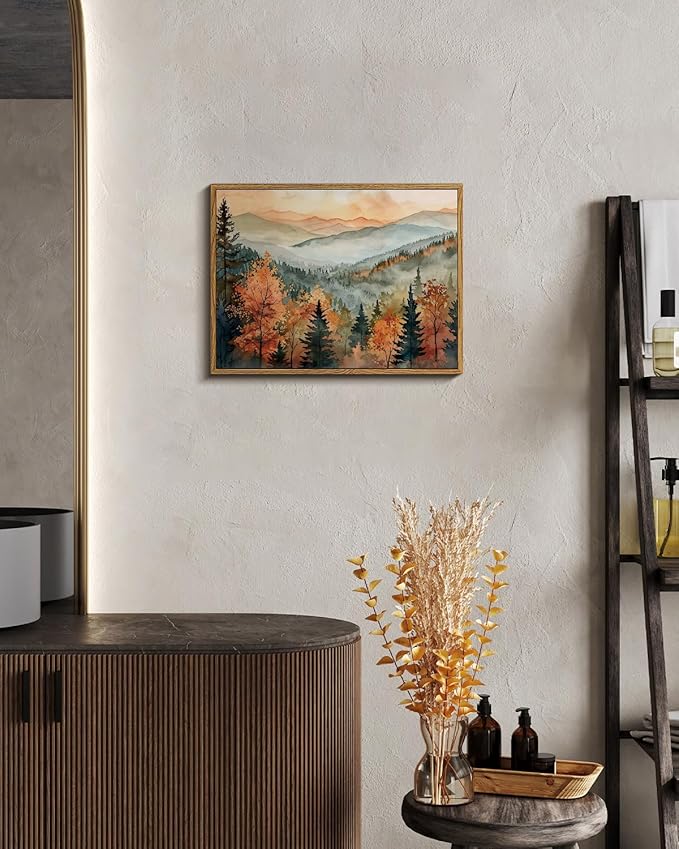 InSimSea Framed Canvas Wall Art Vintage Decor, Fall Pictures Home Bathroom Wall Decor, Kitchen Office Bedroom Rustic Fall Art, Autumn Forest Landscape Artwork, 12