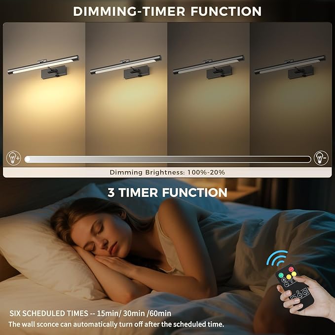 Joosenhouse Battery Operated Wireless Picture Light with Adjustable Swing Arm, Dimmable with Remote Control and Timer, 16.53 Inch Brushed Grey Rechargeable Display Light for Art and Gallery Displays