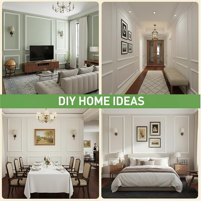 Peel and Stick Wall Molding, 3 Set Pre-Cut Wainscoting Panels, Upgraded 1.37