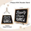 Coffee Bar Sign Plaque Decor,Bippity Boppity Brew Desk Decor for Kitchen,Coffee Bar Accessorie,Cute Wooden Tabletop Plaque, Rustic Farmhouse Shelf Sign for Home or Office Decoration 5.9x5.9Inch (Black)