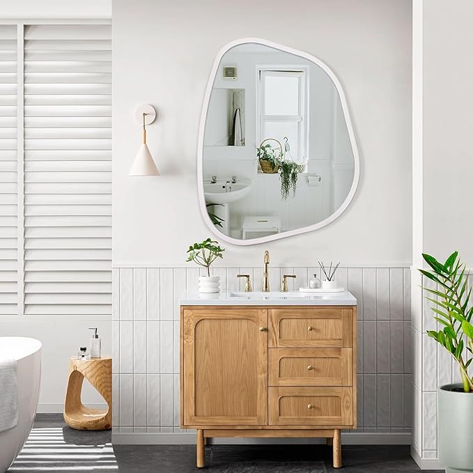 White Irregular Oval Wall Mirror Large 26