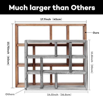 17.7x15.7-Inch Shadow Box Shelf 9-Slot Rustic Floating Shelves Larger Wall Mounted Shelf Lightweight Solid Wood Display Shelf Freestanding Farmhouse(9C-Rustic Walnut)