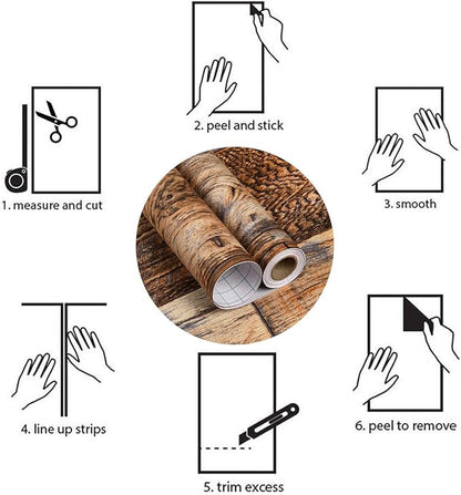 WENMER 17.71" x 394" Brown Wood Peel and Stick Wallpaper Shiplap Self Adhesive Wall Paper Wood Plank Wallpaper for Countertop Cabinet Shelf Drawer Wall Door