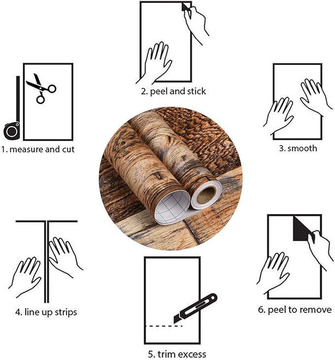 WENMER 17.71" x 472" Brown Wood Wallpaper Peel and Stick Wallpaper Shiplap Self Adhesive Wall Paper Wood Contact Paper Removable Contact Paper for Cabinet Countertop Shelf Drawer Wall Door
