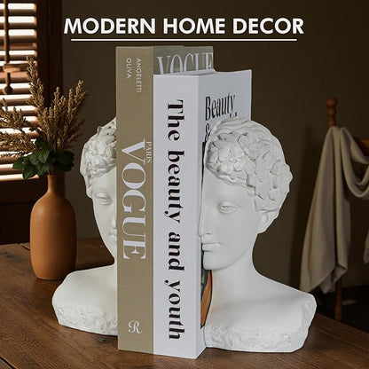 Modern Decorative Stone Bookends, Heavy Duty Book Ends Unique for Heavy Books, Cool Vintage Book Ends for Shelves & Office Desk, Thinker Sculpture Bookends