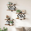 ELYKEN Floating Shelves for Wall, Set of 3 Hanging Shelves, 2-Tier Wall Mounted Storage Shelves for Books & Decor, Perfect for Living Room, Bedroom, Kitchen, Home Office, Study, Rustic Brown