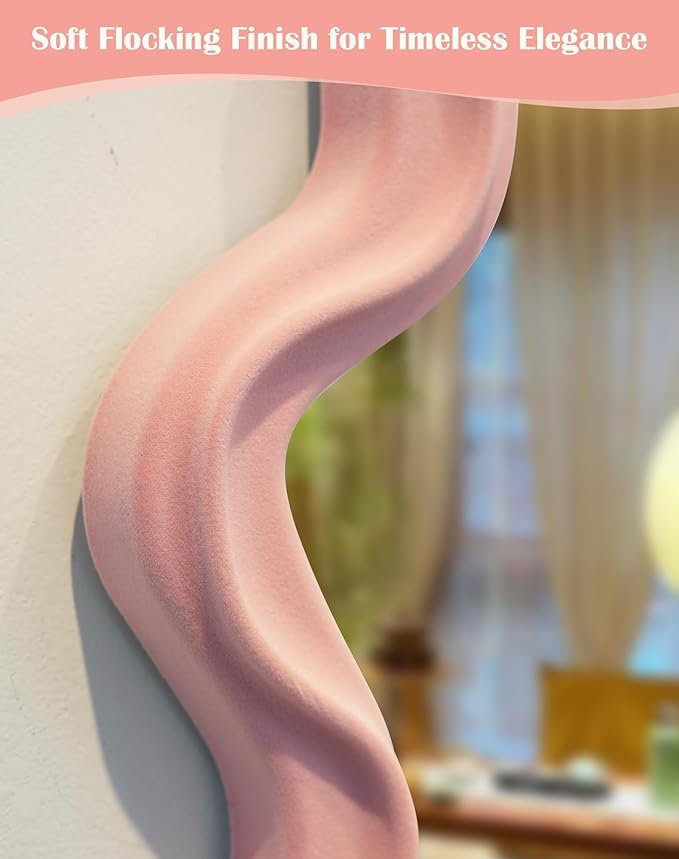 Wavy Mirror Wall Decor for Girly Bedroom, Small Cute Abstract Decorative Mirrors for Modern Apartment Nursery Room Decoration, Hanging Wall Art Above Dresser Desk Table Decor (Light Pink)