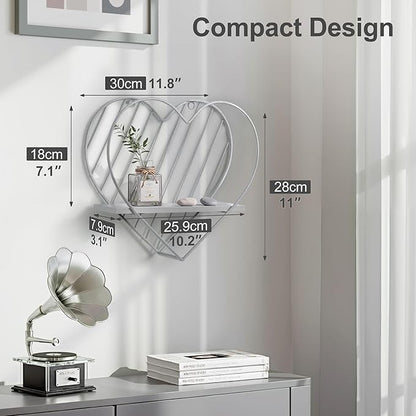 Afuly Wall Shelf Metal Grey Floating Shelves Heart Design Small Shelf Storage Rack Modern Romantic Farmhouse Style Cute Fancy Unique Nursery Room Bathroom Bedroom Wall Decor