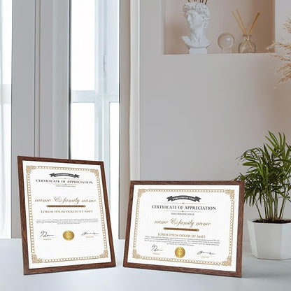 Hoikwo 18 Packs 8.5x11 Dark Brown Multi Plastic Picture Frames Set with Plastic Cover, Certificate Frames for Document Diploma Award, Light Weight Bulk 8.5 by 11 Frames Pack for Wall Hanging and Table