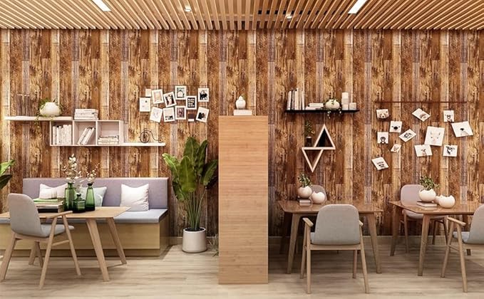 Yun-aeon Brown Wood Peel and Stick Wallpaper 34.6" X 480" Coffee Brown PVC Self Adhesive Wood Wall Peel and Stick Paper for Wall Covering Furniture Countertop Kitchen Christmas DIY